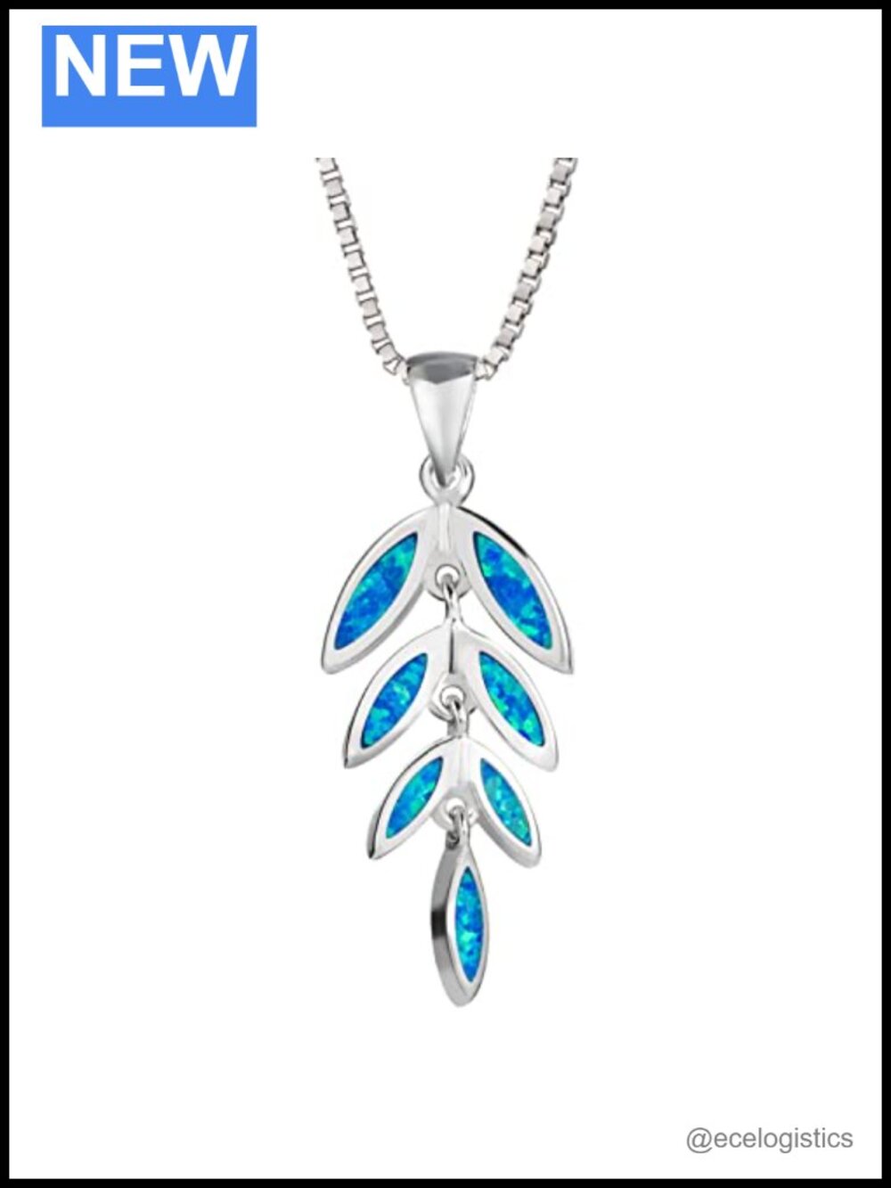 Sterling Silver Created Opal Maile Leaf Pendant Necklace 18" Box Chain